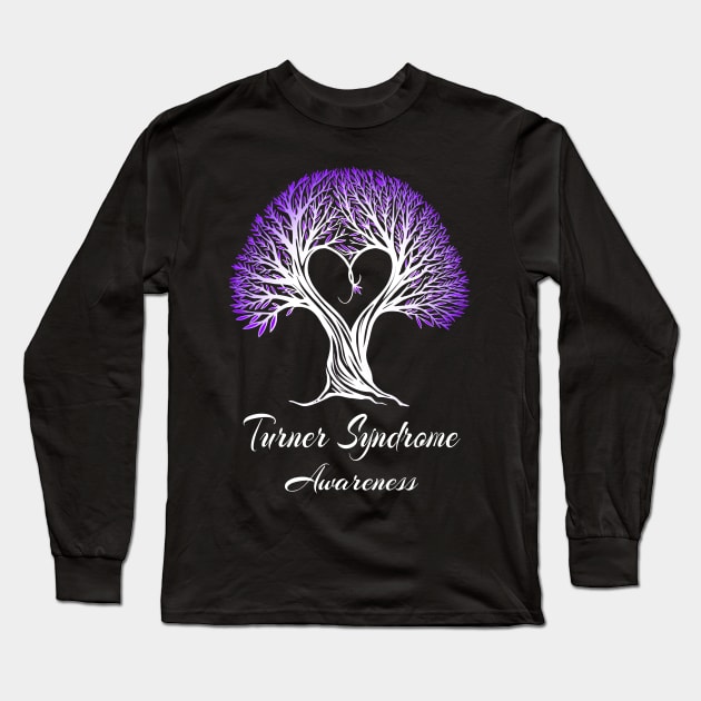 Turner Syndrome Awareness Purple Ribbon Tree With Heart Long Sleeve T-Shirt by MerchAndrey